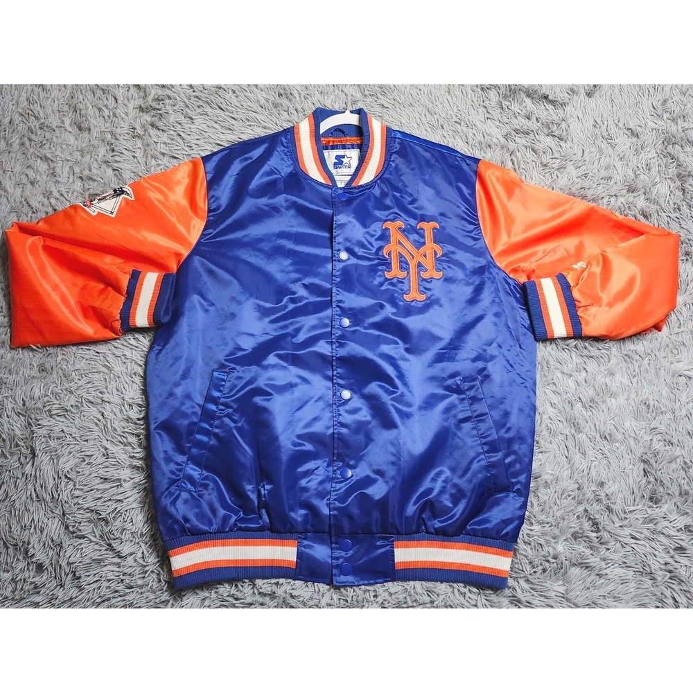 Starter New York Mets Jacket Mens XXL 2XL Blue‎ Orange Satin Varsity Bomber MLB